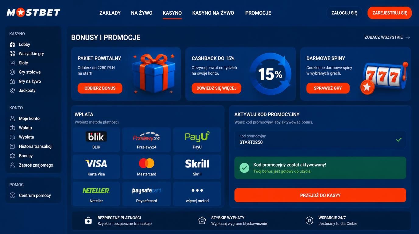 pole kodu promocyjnego w formularzu rejestracji i metod płatności dla polskich graczy