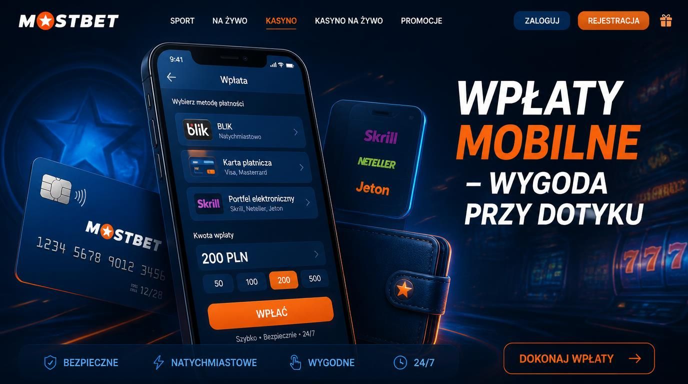 Smartfon z aplikacją bankową i BLIK w Mostbet na ekranie