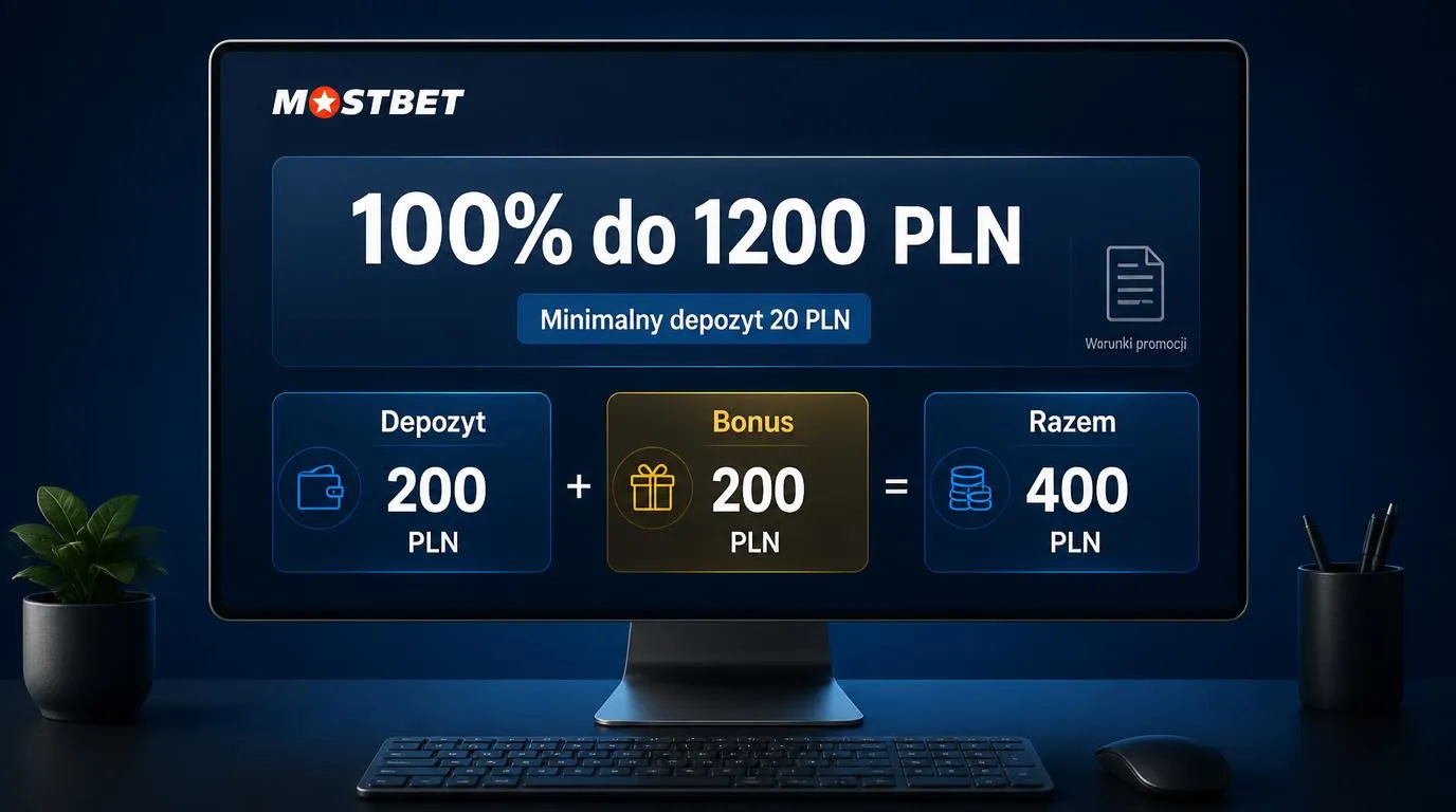 Schemat bonusu powitalnego 100% do 1200 PLN z minimalnym depozytem 20 PLN
